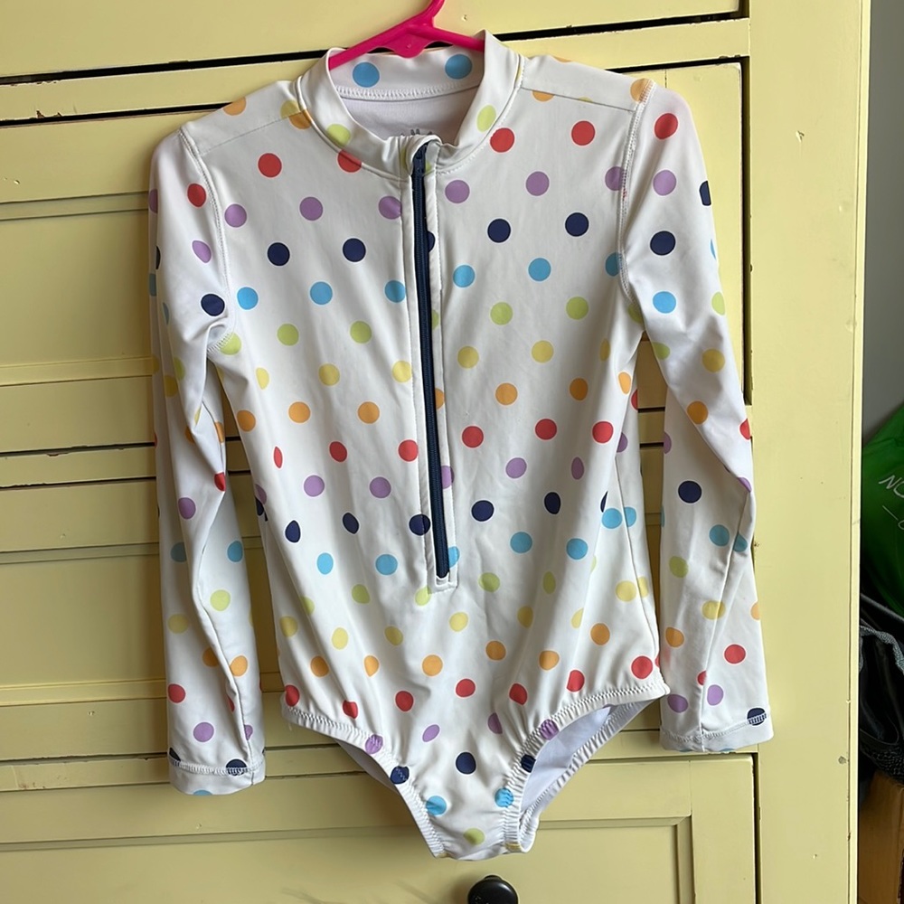 Primary Rainbow Polka Dot Rash Guard Swimsuit